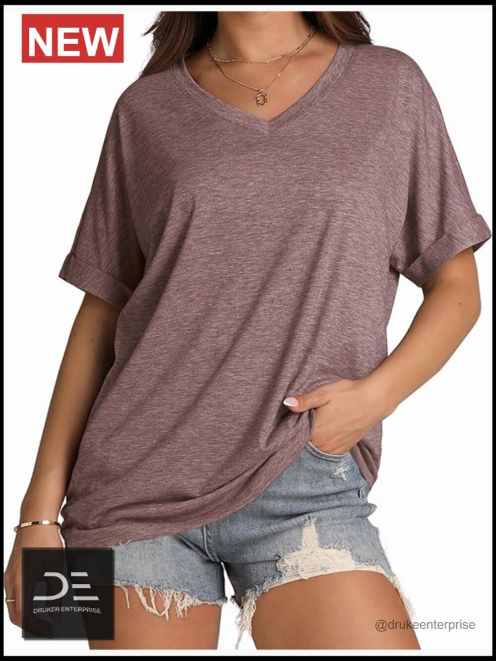 Oversized V-Neck T-Shirt Soft Stretchy Summer Top
